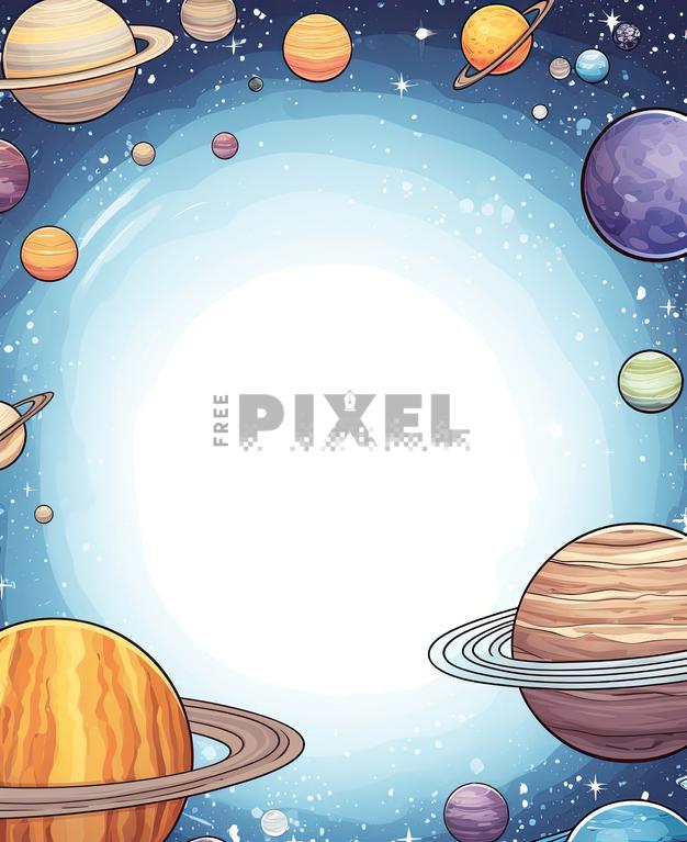Solar System Border Design Drawing With Colour