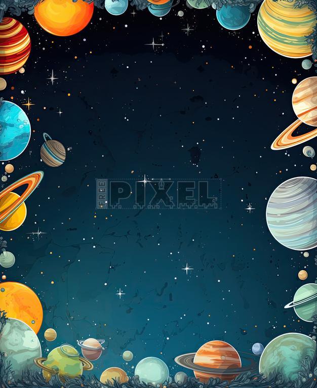 Solar System Border Design Drawing With Colour
