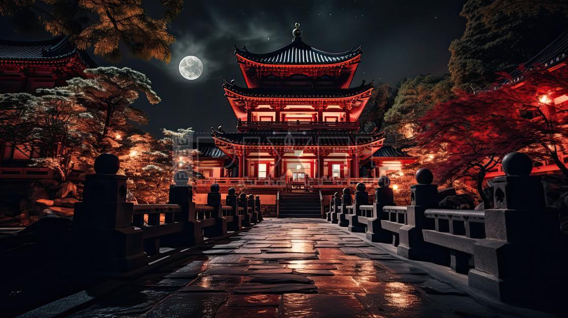 Japanese Temple Night Wallpaper