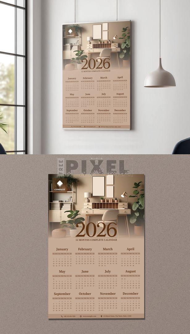 Free Templates - Editable AI Template | 2026 Yearly Wall Calendar ...