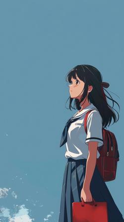 anime a kid with a black hair in a backpack Free Illustrations - The Girl With A School Uniform And A Backpack Staring  Into The Distance
